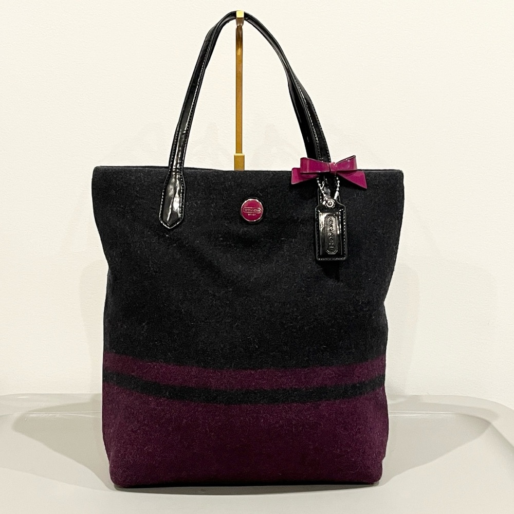 Coach Signature Stripe Wool Tote EUC